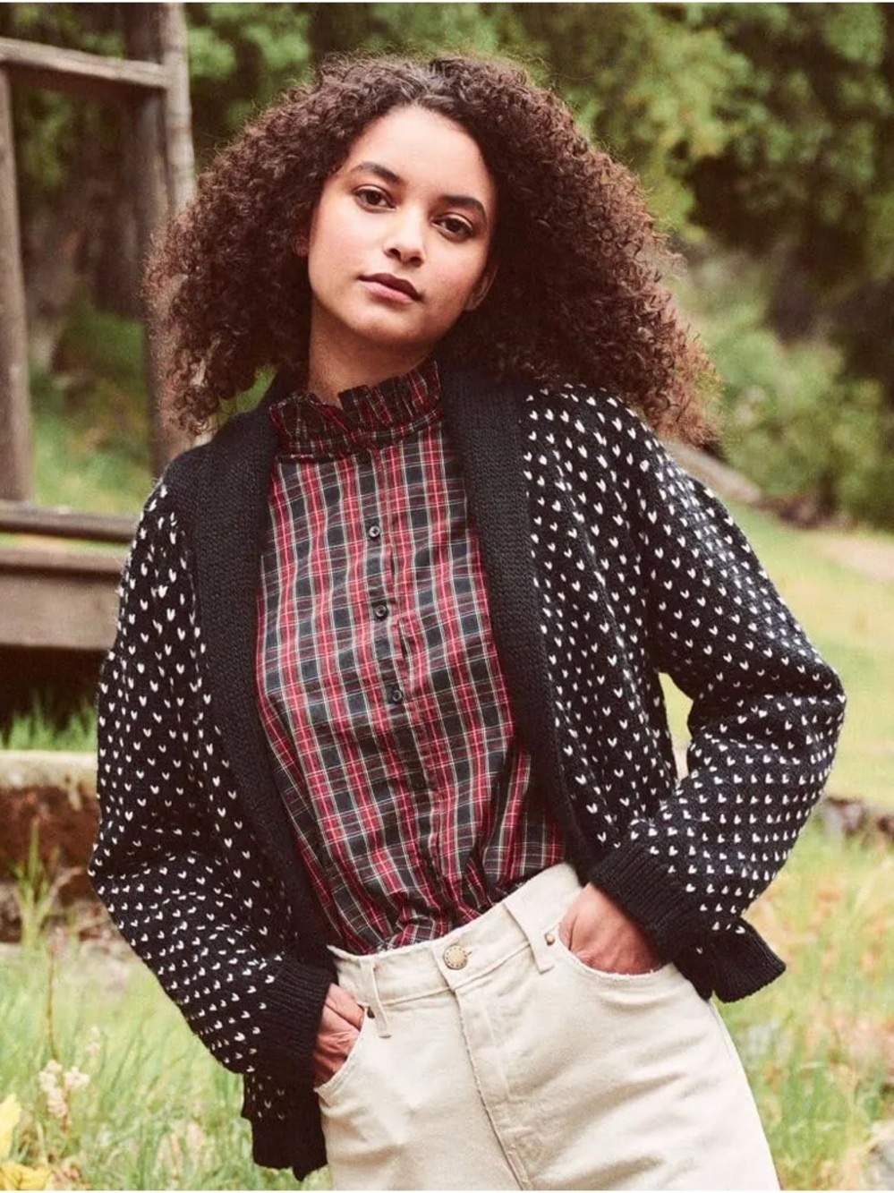 THE GREAT. The Tiny Hearts Lodge Wool and Alpaca Blend Cardigan